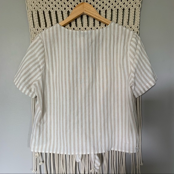 Jolie Striped Linen Front Tie Button Front Top - Picture 7 of 13